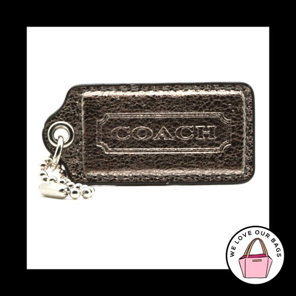 2.5" Large COACH Gray Pewter Crackle Leather Key Fob Bag Charm Keychain Hang Tag - Picture 1 of 1